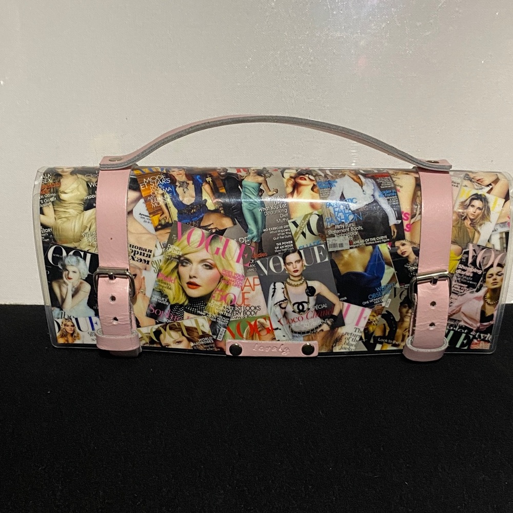 Vogue Print Women's Clutch with Pink Straps